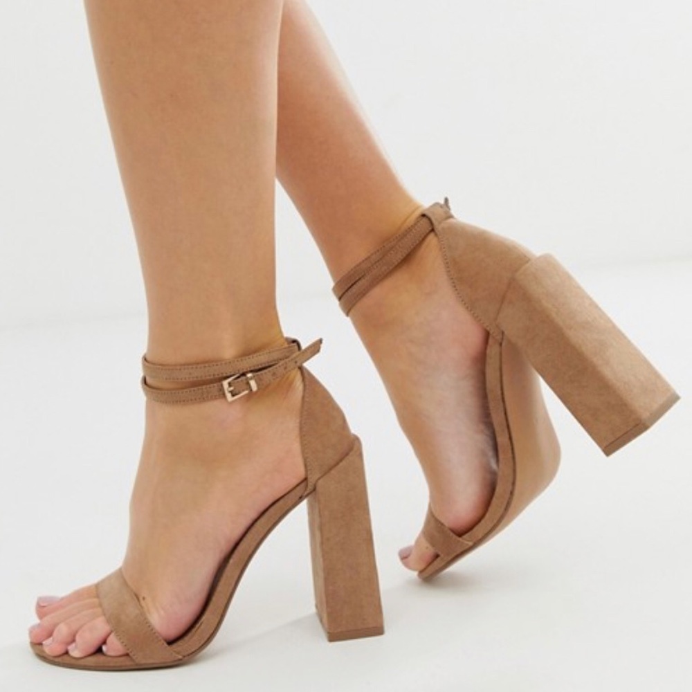 Asos Barely There Block Heeled Sandals Beige 7 - image 1